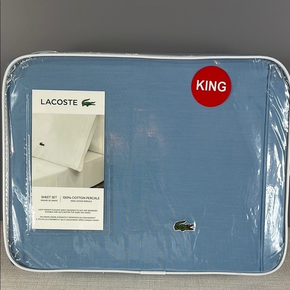 Lacoste King Sheet Set Allure Blue 100% Cotton Percale Luxury 4 Piece Set NEW - Picture 1 of 2